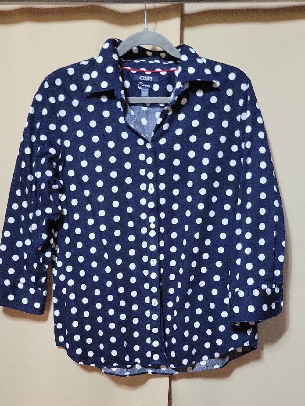 Chaps Navy and White Polka Dot No Iron Button-Down Shirt - Picture 5 of 5